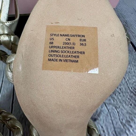 Kate Spade Saffron Heels Sandals Metallic Gold Braided in Pale Gold 6B NWT - Picture 6 of 6
